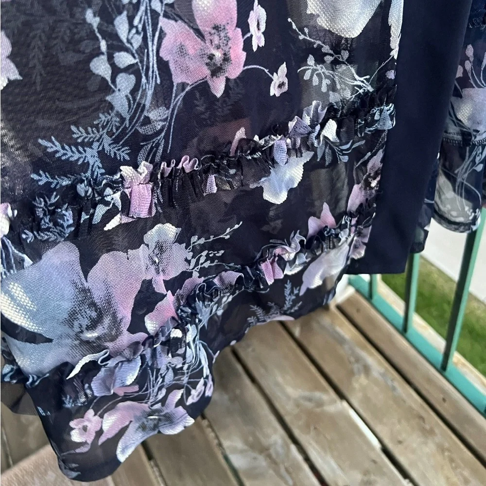 🆕 R&M Richards 22W Navy Pink Floral Mesh Jacket Kimono Cardigan Duster Plus Size - Picture 7 of 16